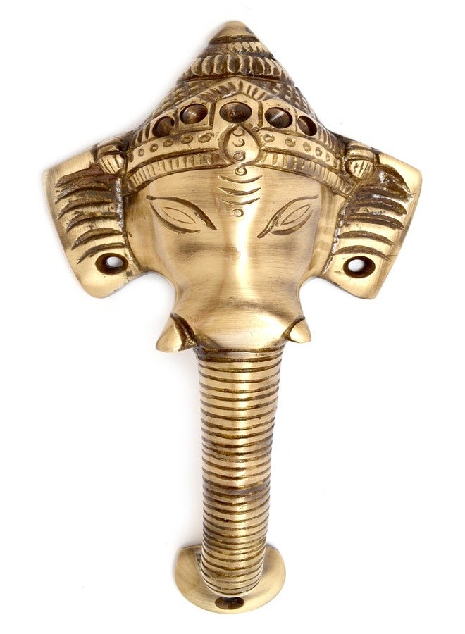 Two Moustaches 8 Inches Brass Antique Brown Crown Ganesha Door Handle, Brass Door Handles, Door Pulls, Handles for Home & Office, Door Handles for Pooja Room, Antique Brown, Standard, Pack of 1 - Image 1